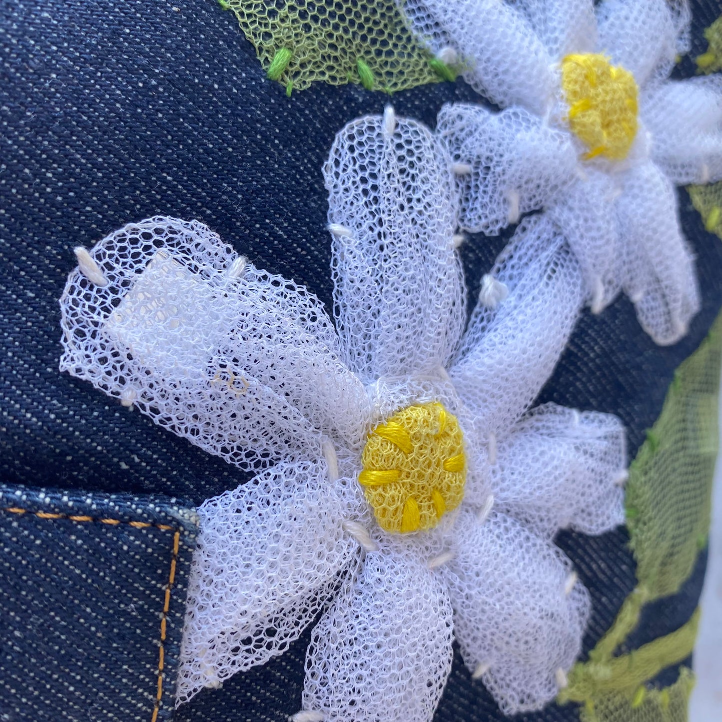 Fendi Denim Flower Mama Baguette Shoulder Bag