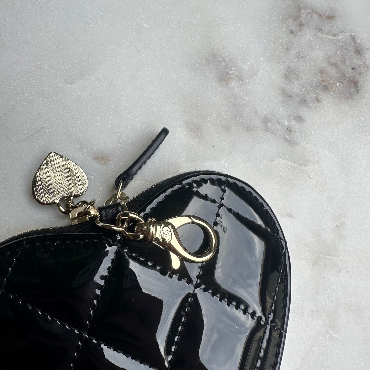 Chanel Patent Quilted Heart Zipped Coin Purse