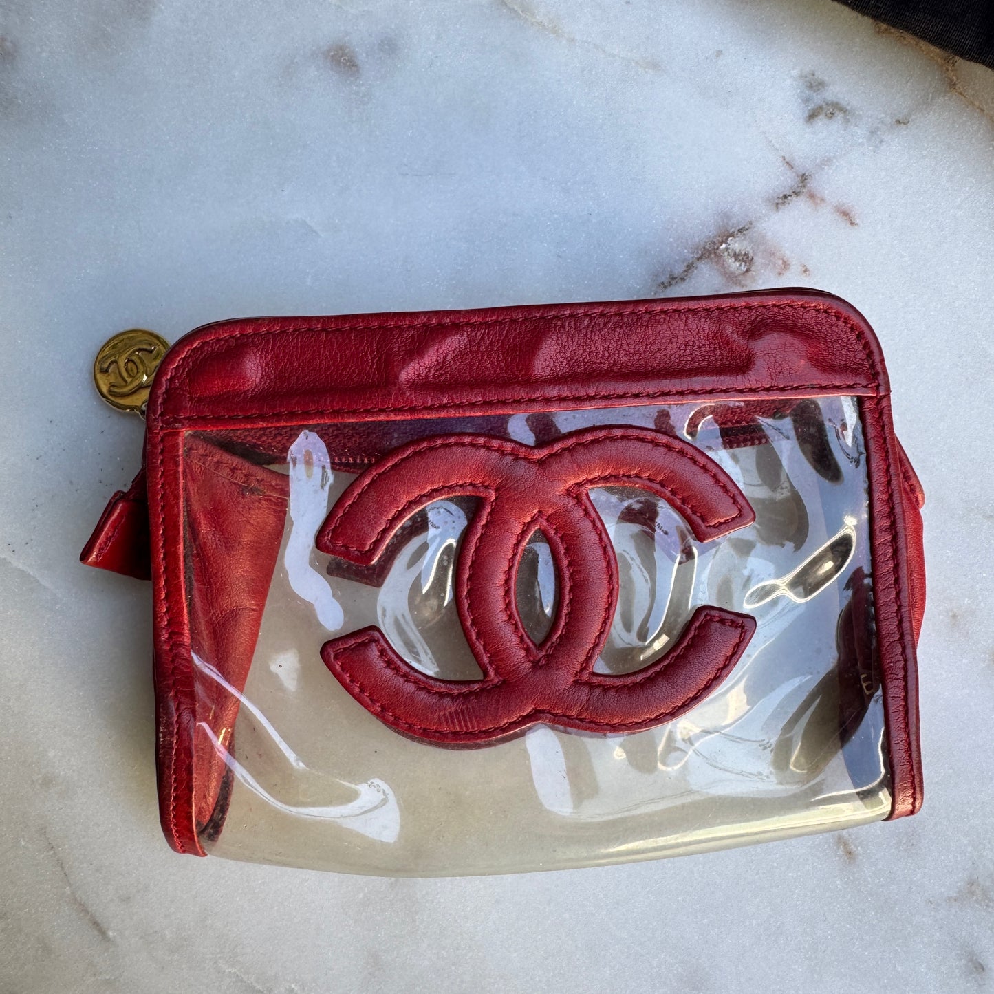Chanel 90s Vintage CC Lambskin Vinyl Cosmetic Pouch