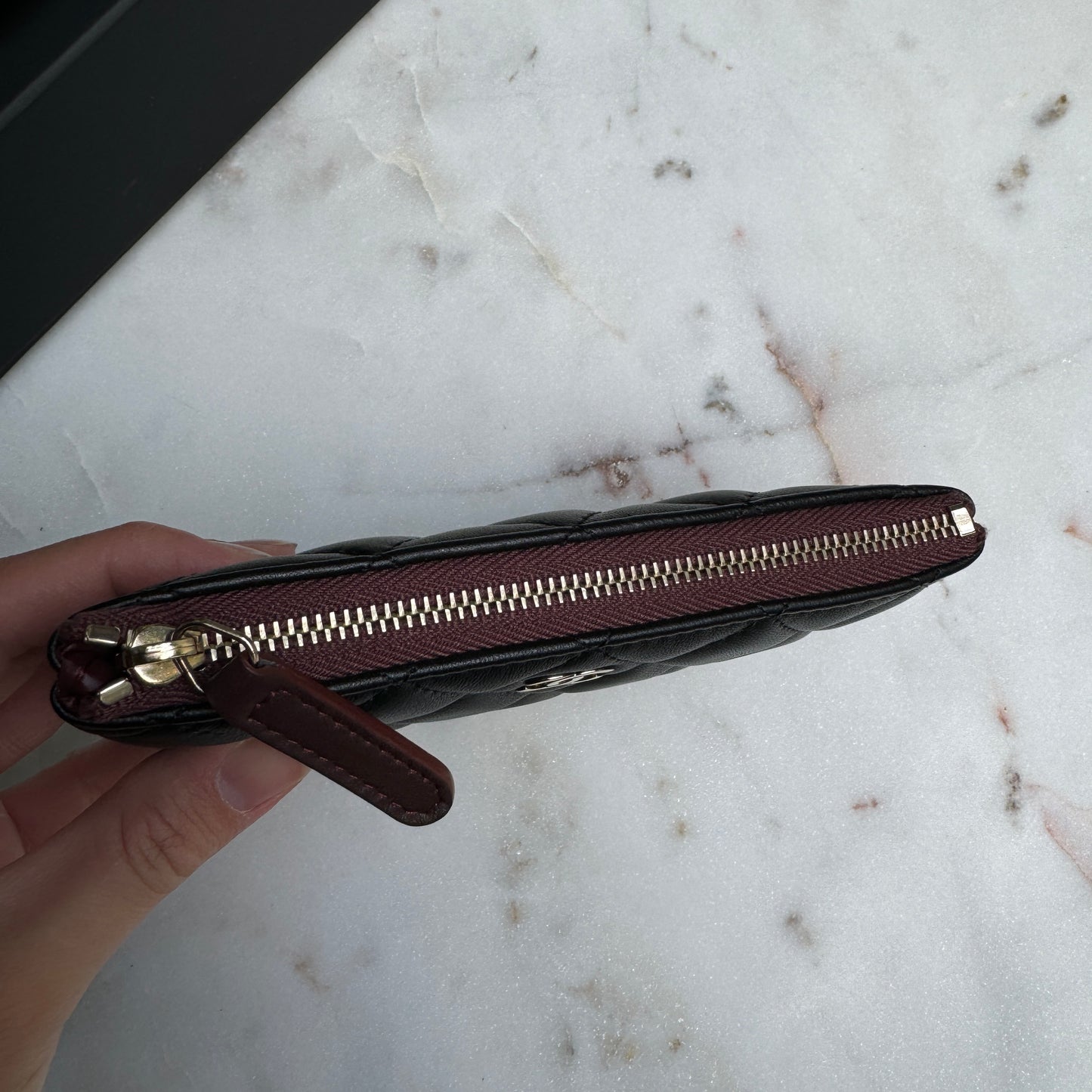 Chanel Lambskin Leather O-Case Zipper Pouch Wallet
