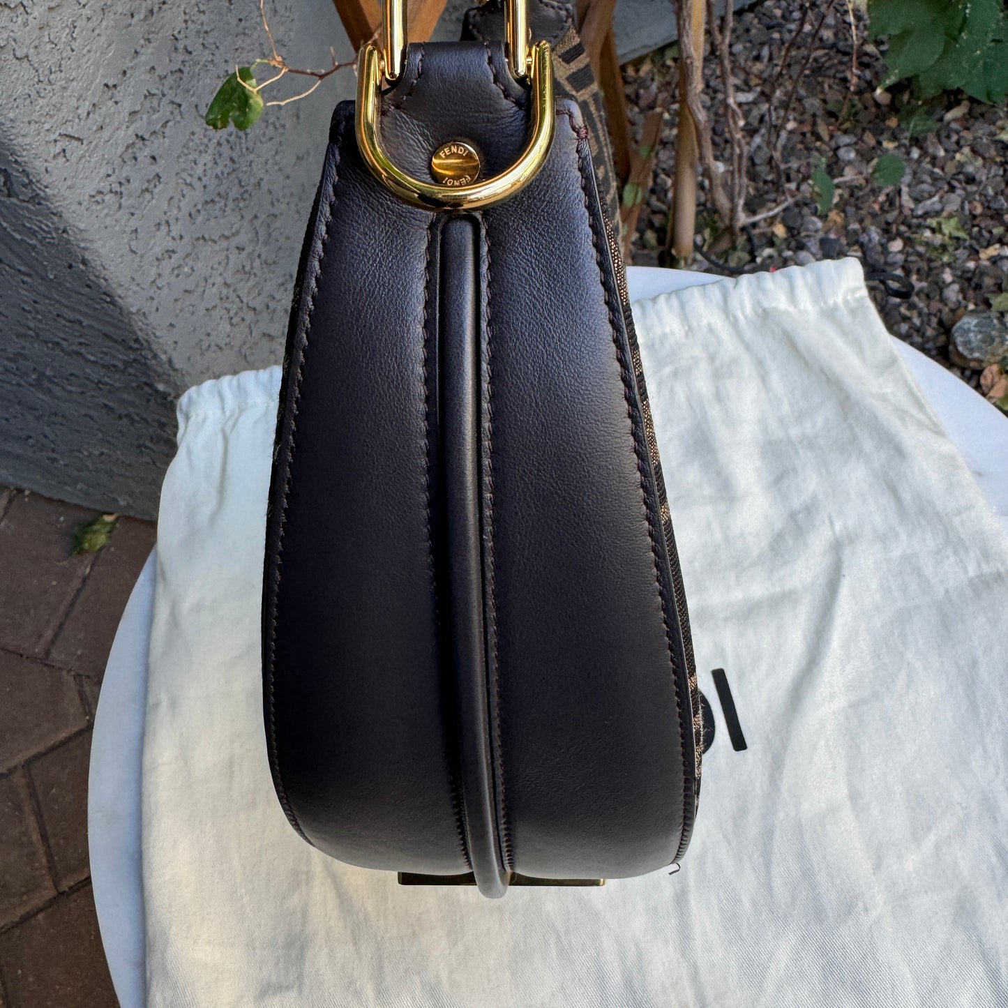 Fendi Zucca Monogram Crescent Small Fendigraphy Shoulder Bag