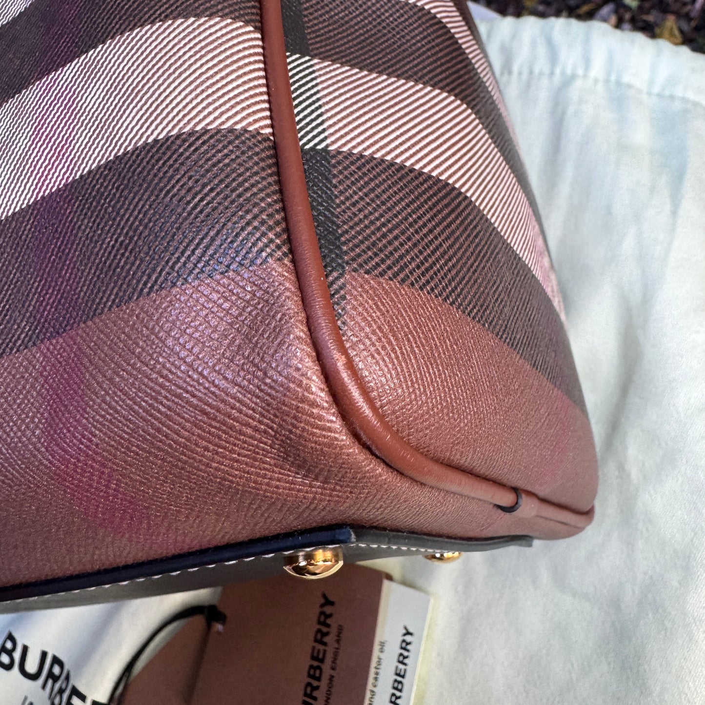 Burberry Dark Birch Brown Check and Leather Medium Bowling Bag
