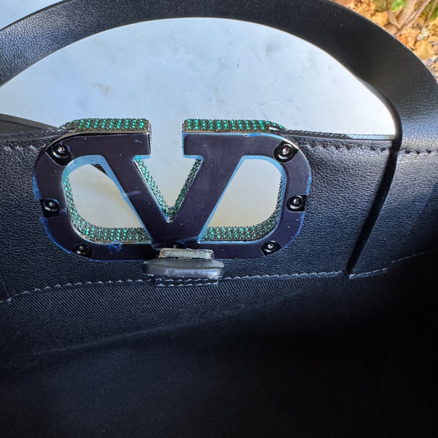 Valentino Garavani Canvas Panther Calfskin Crystal Small Vlogo Signature Tote