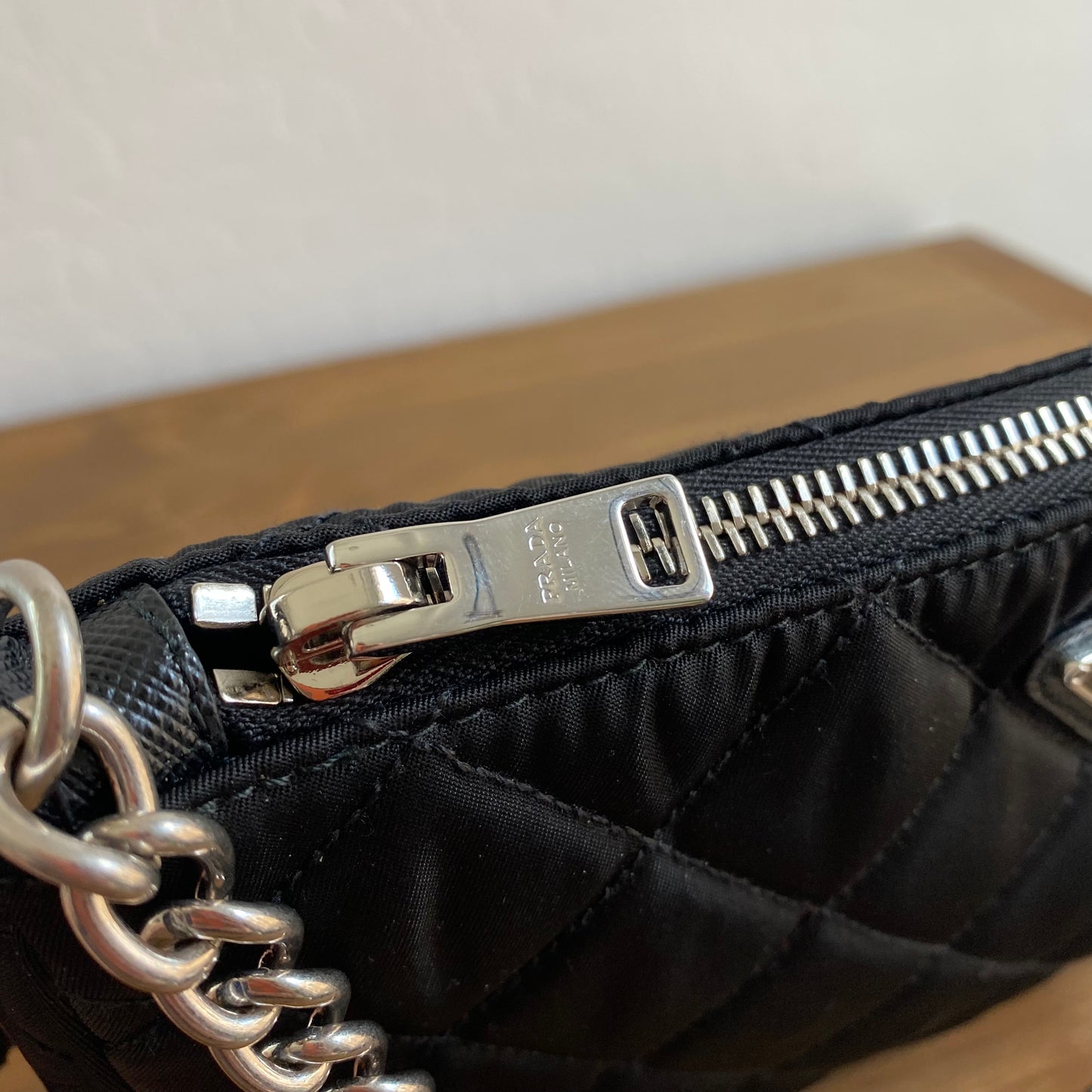 Prada Nylon Quilted Convertible Pochette Chain Crossbody