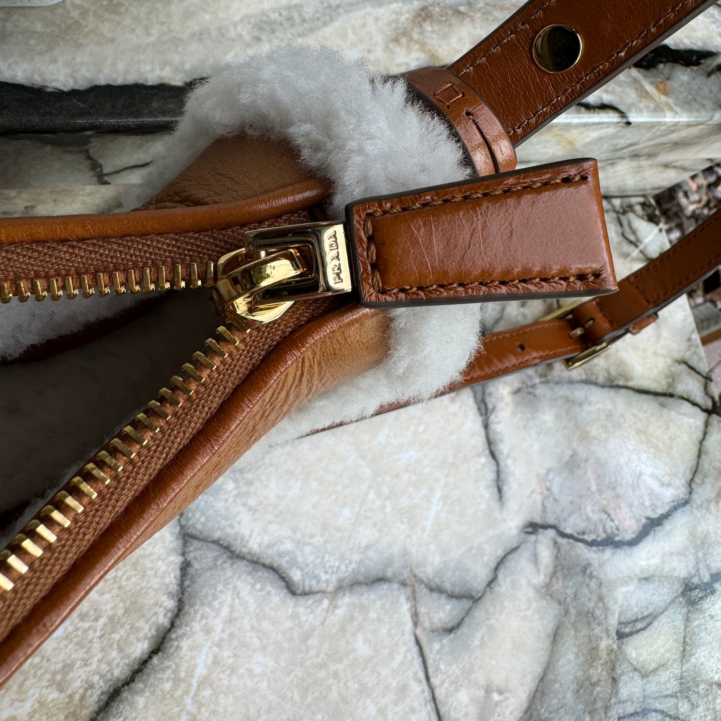 Prada Arqué Small Shearling Shoulder Bag