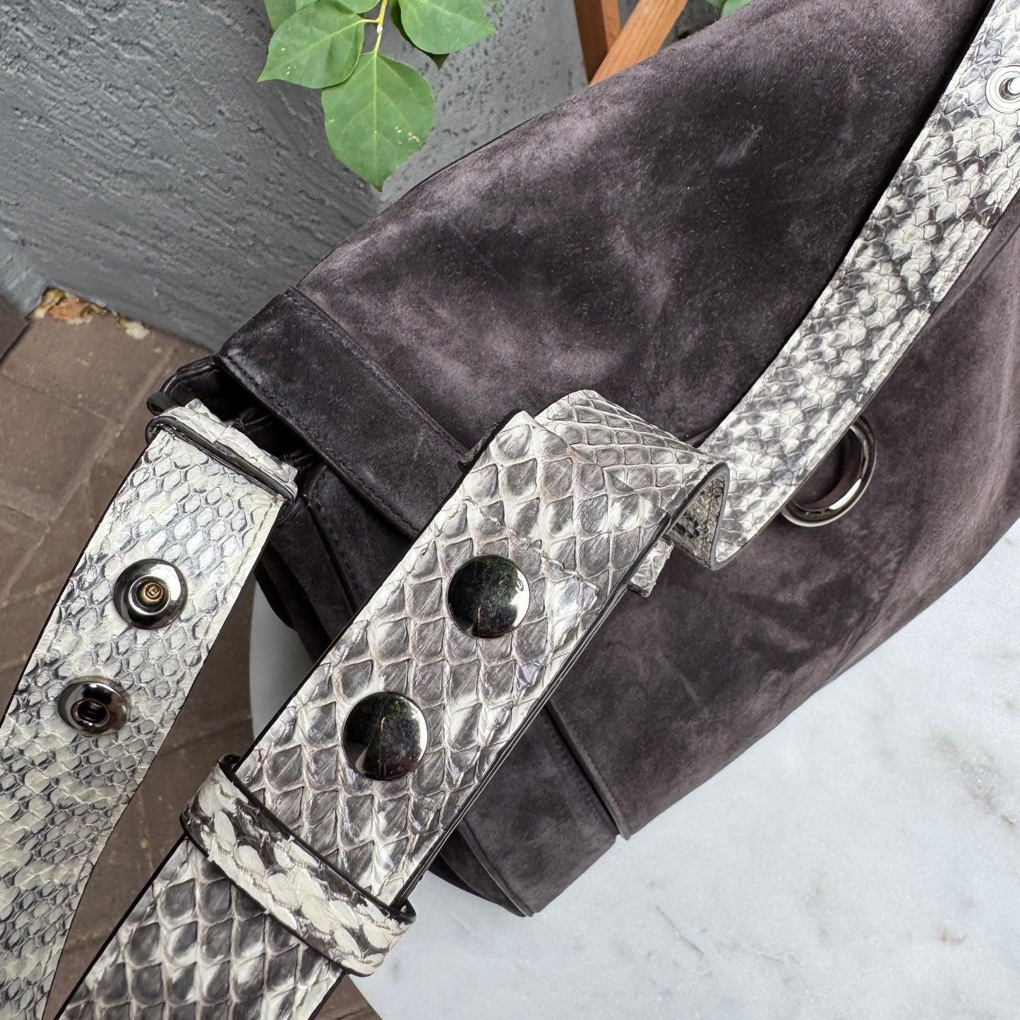 Ferragamo Suede and Python Shoulder Bag