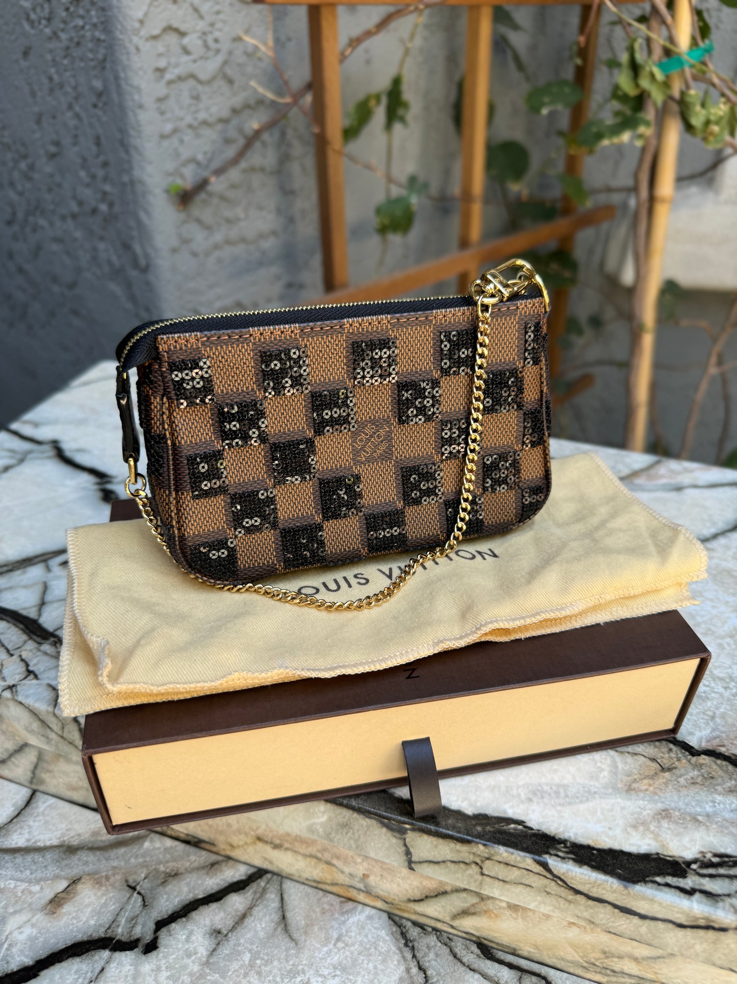 Louis Vuitton Damier Ebene Paillettes Mini Pochette Accessoires