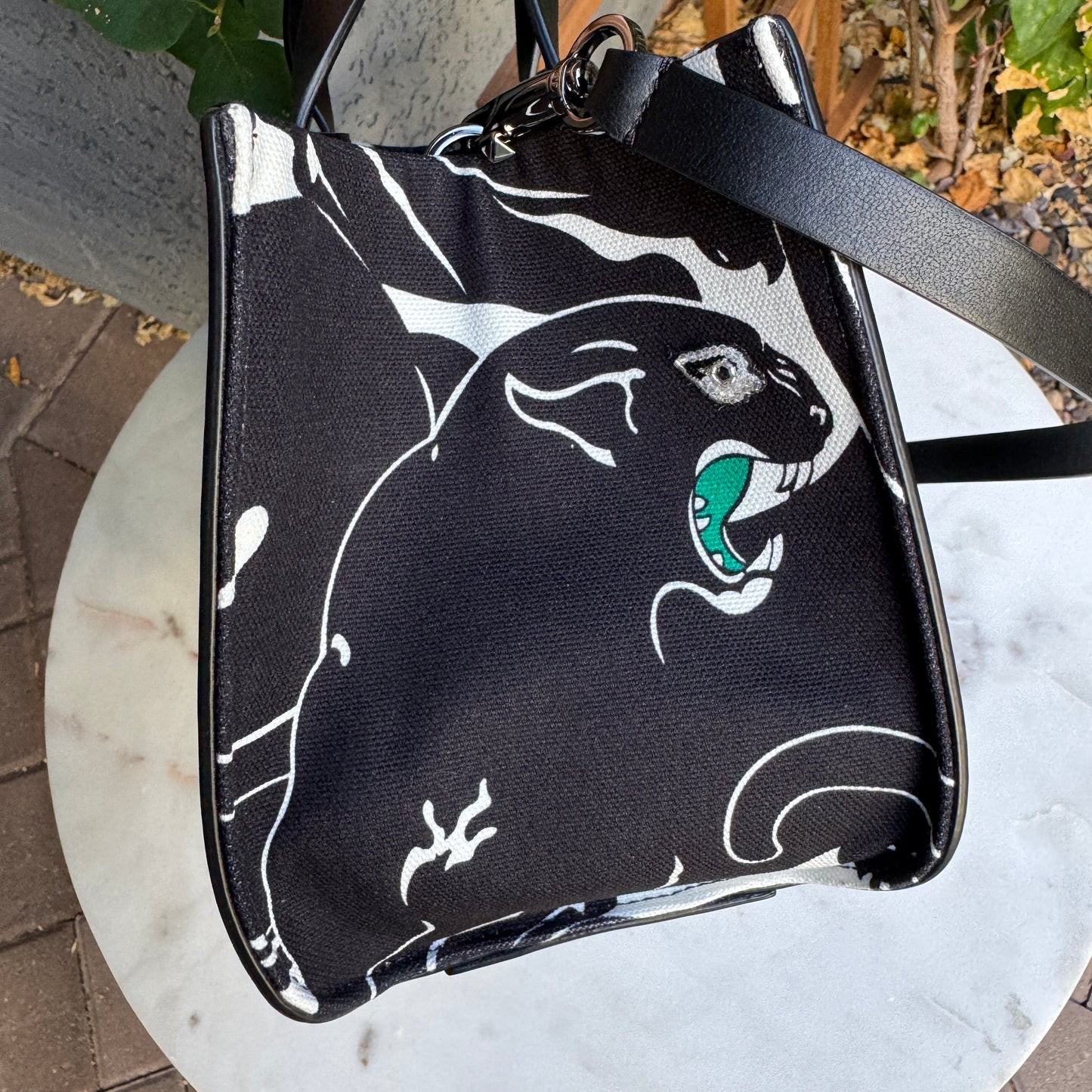 Valentino Garavani Canvas Panther Calfskin Crystal Small Vlogo Signature Tote