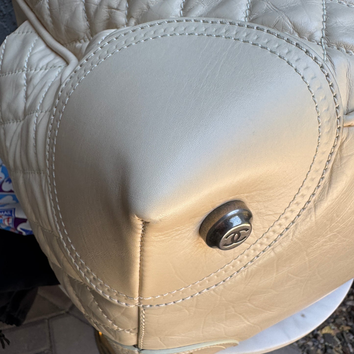 Chanel Bone Quilted Leather Travel Carry-On Duffle Bag