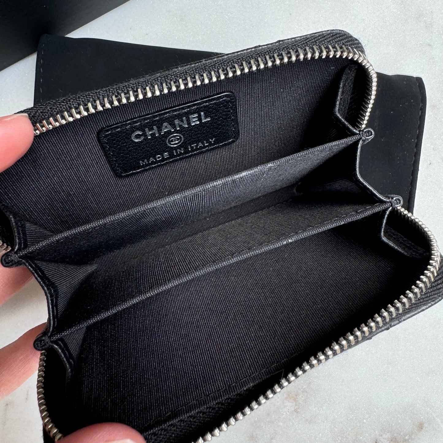 Chanel Caviar Diamond Quilted Leather Compact Zippy Wallet
