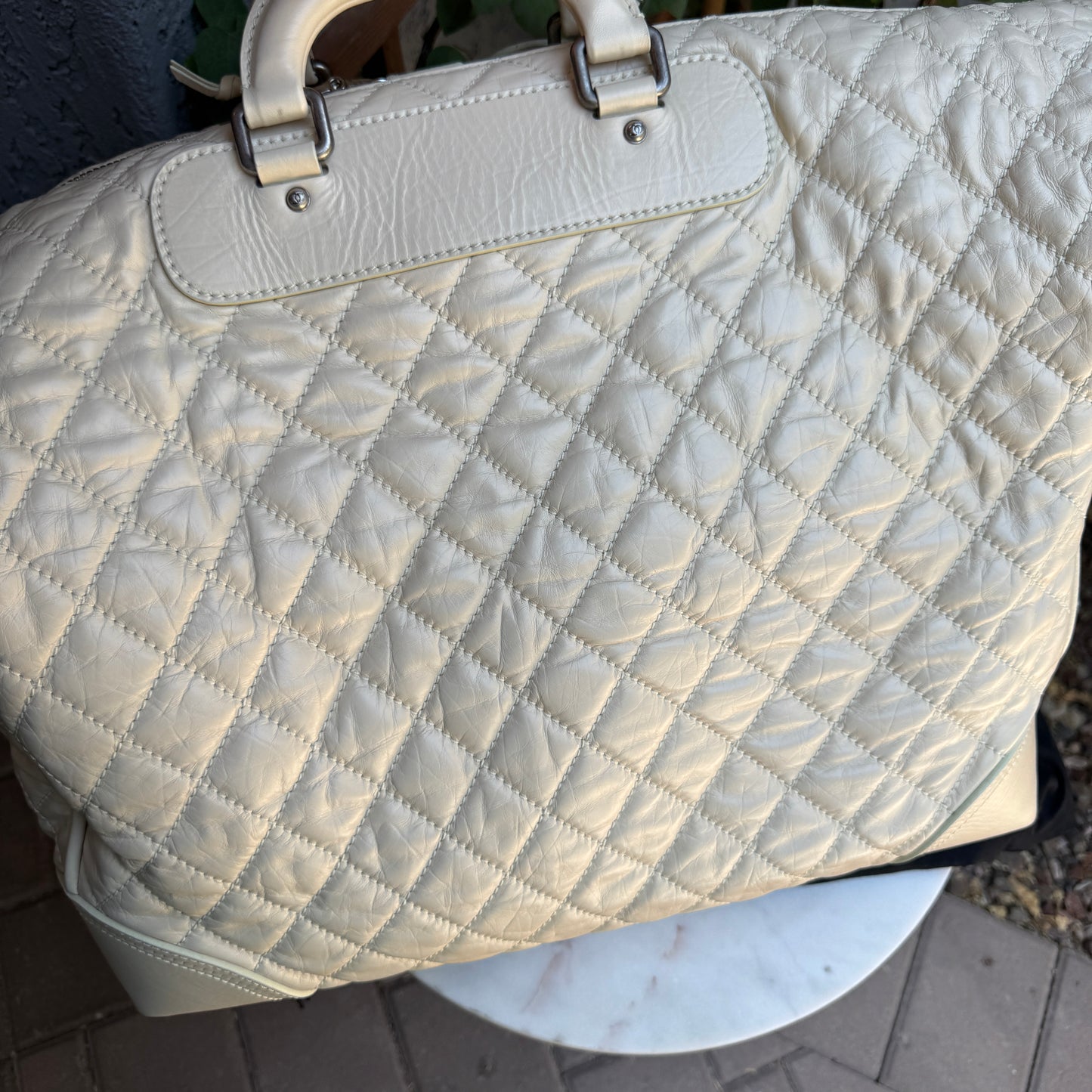 Chanel Bone Quilted Leather Travel Carry-On Duffle Bag