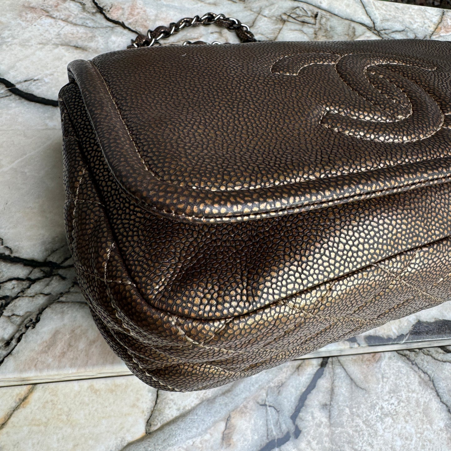 Chanel Classic Timeless Single Flap Metallic Caviar Shoulder Bag