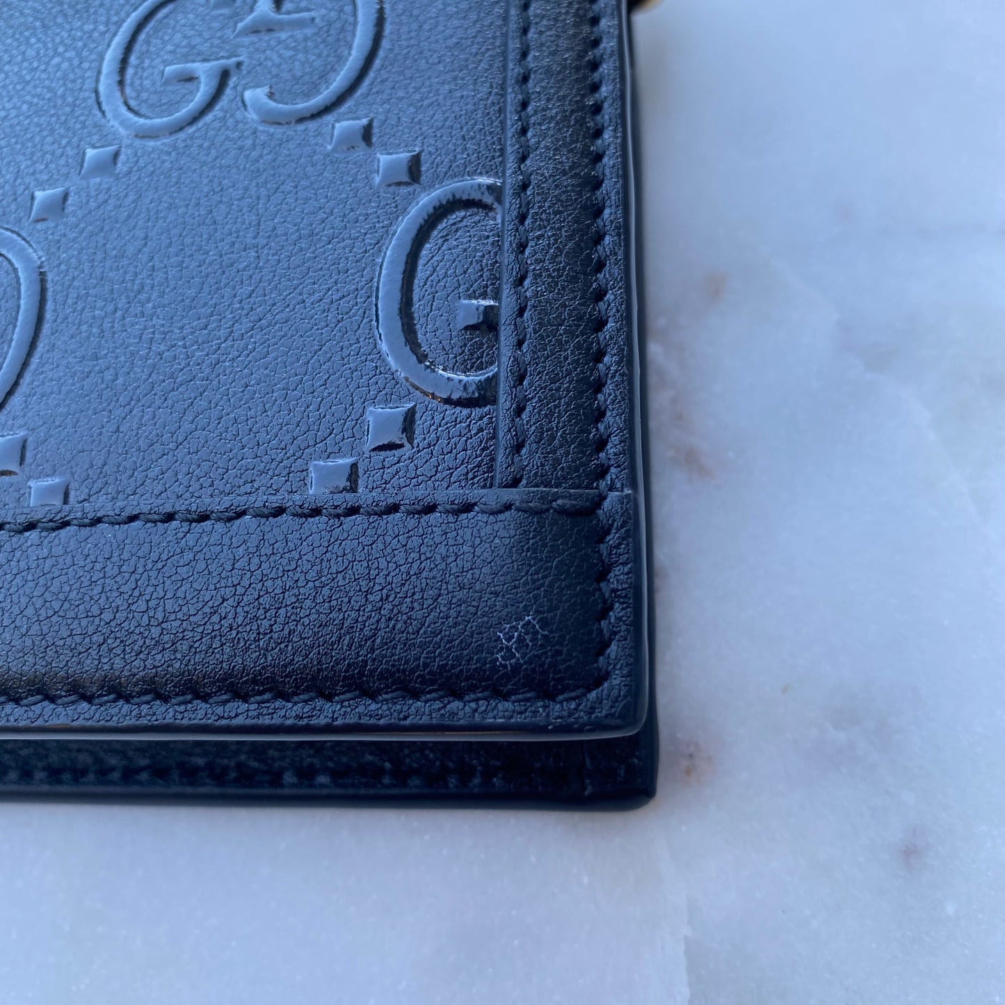 Gucci Full Flap Wallet on Chain GG Embossed Leather Crossbody