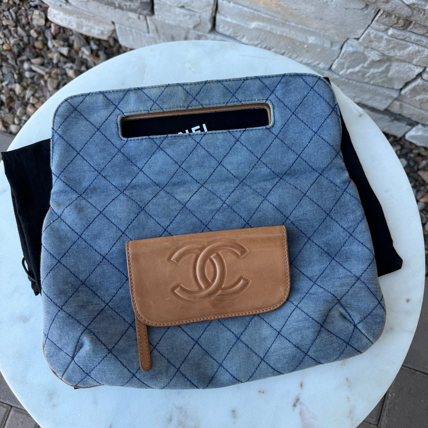 Chanel Denim and Leather 2 Way Clutch