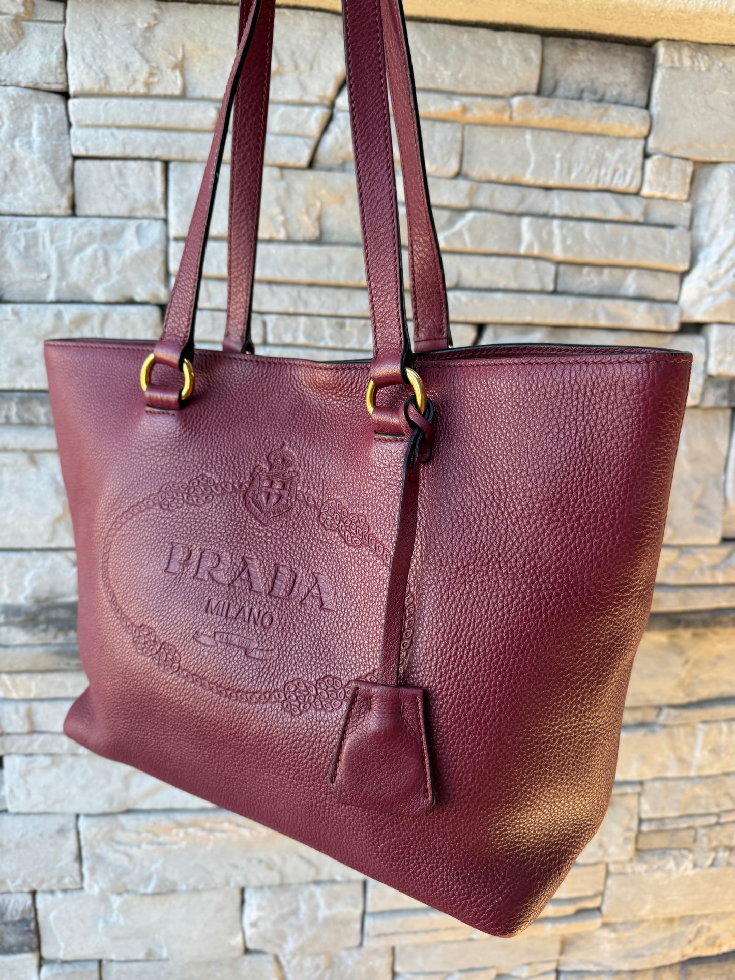 Prada Embossed Logo Leather Shoulder Bag