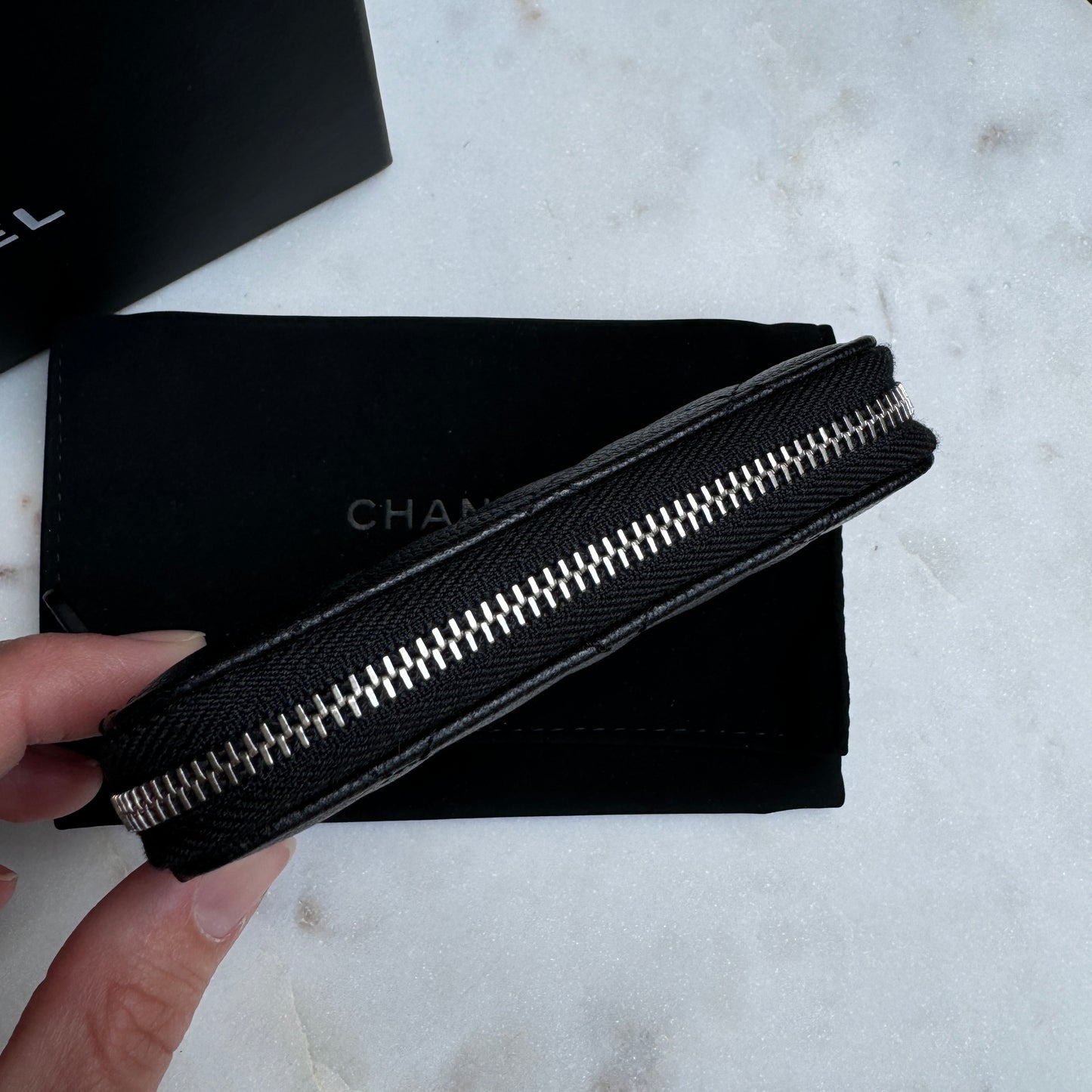 Chanel Caviar Diamond Quilted Leather Compact Zippy Wallet