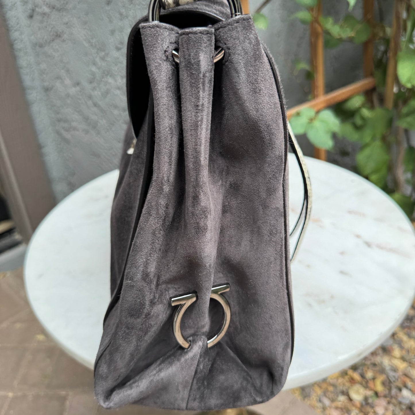 Ferragamo Suede and Python Shoulder Bag