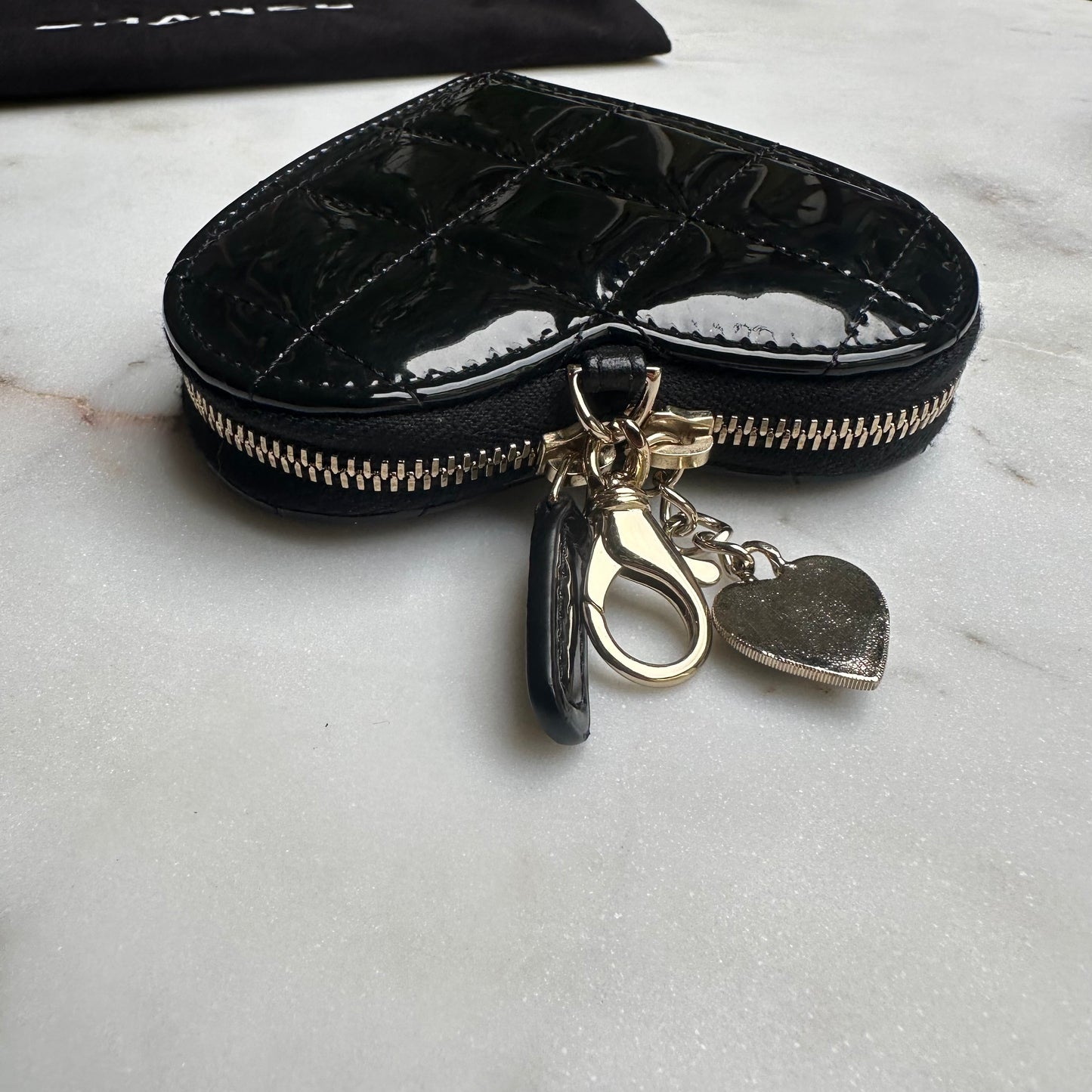 Chanel Patent Quilted Heart Zipped Coin Purse