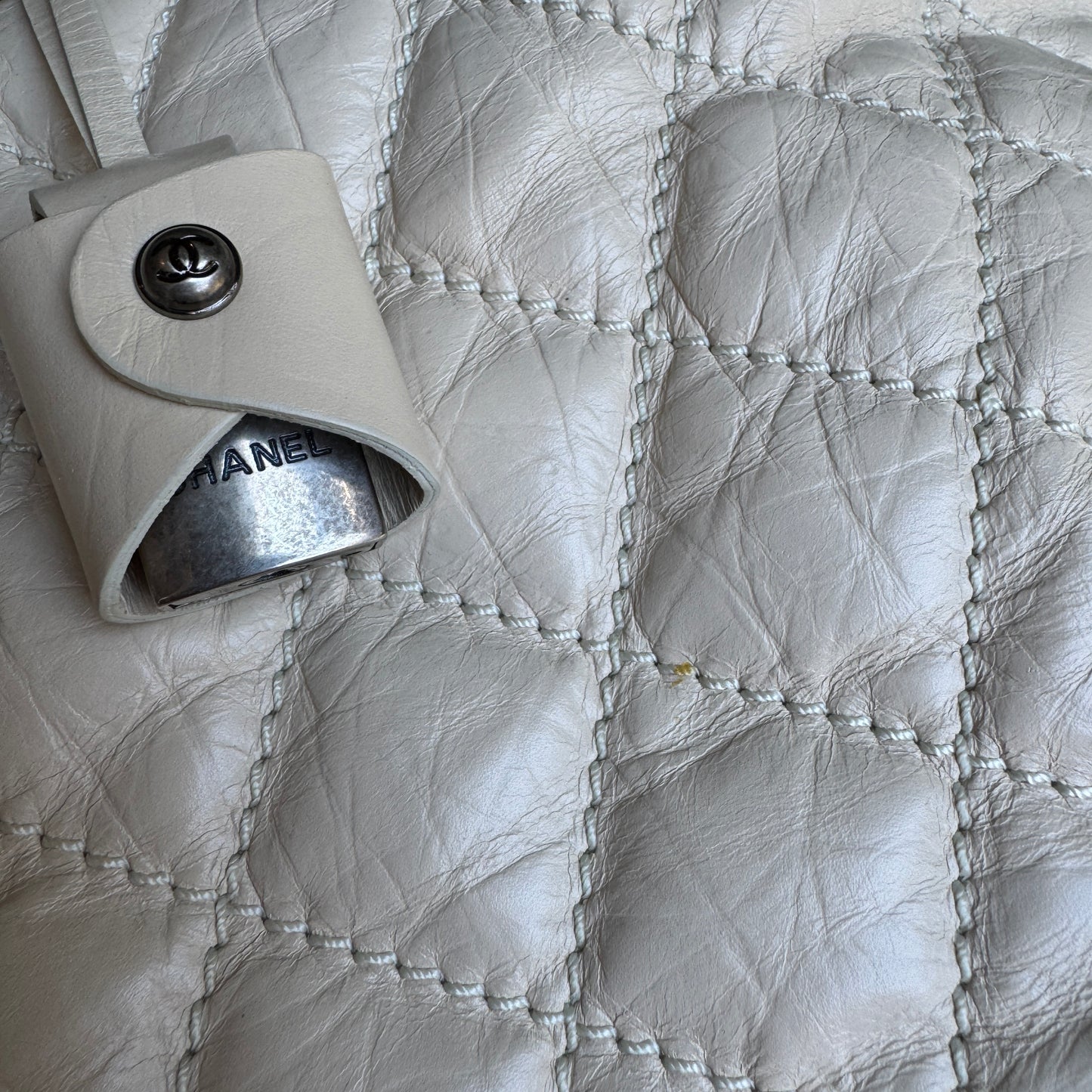 Chanel Bone Quilted Leather Travel Carry-On Duffle Bag