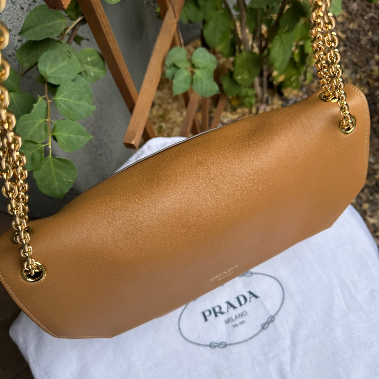 Prada Doux Extra Large Caramel Leather Shoulder Bag