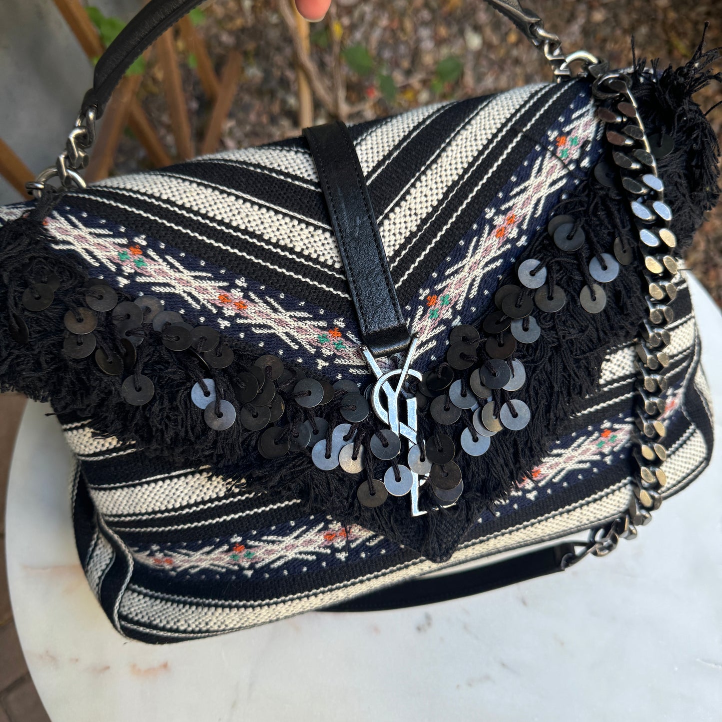 Yves Saint Laurent Berber Chevron Tassel Large College Bag