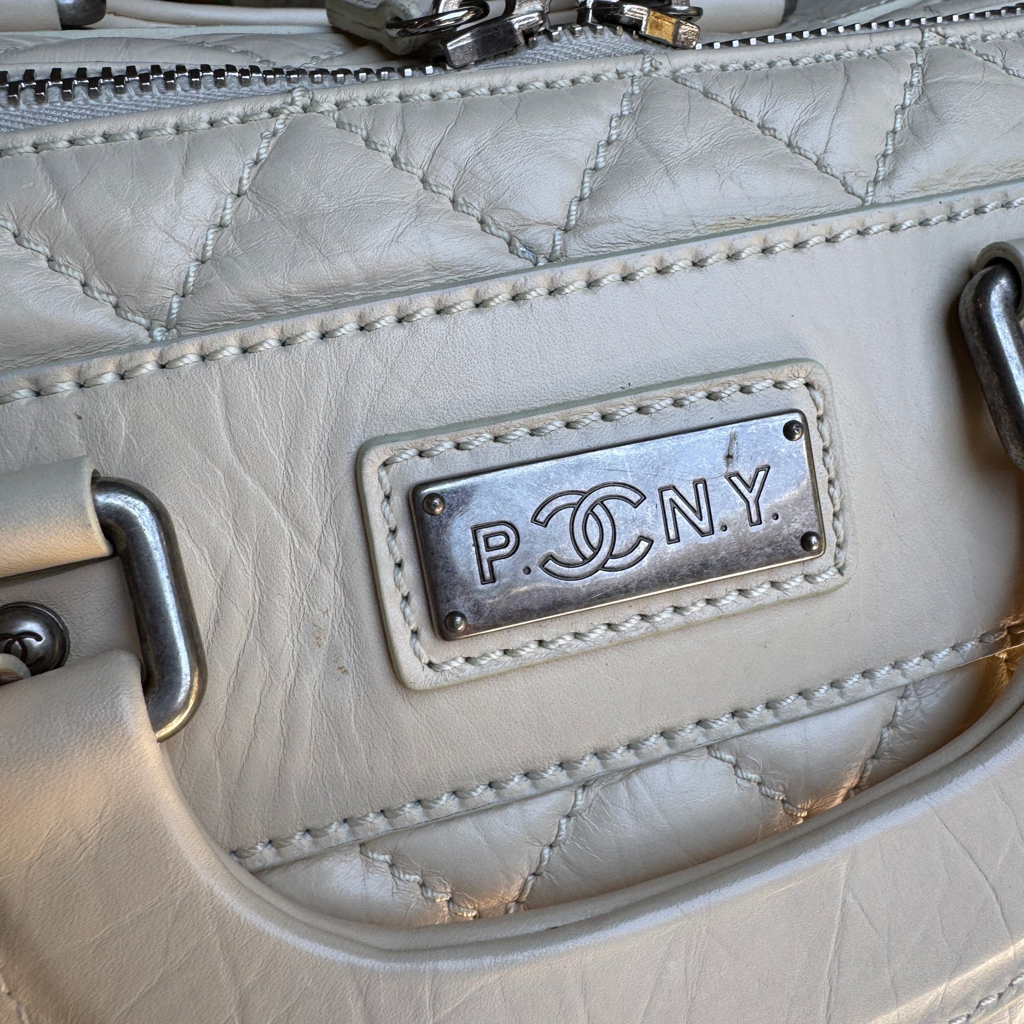 Chanel Bone Quilted Leather Travel Carry-On Duffle Bag