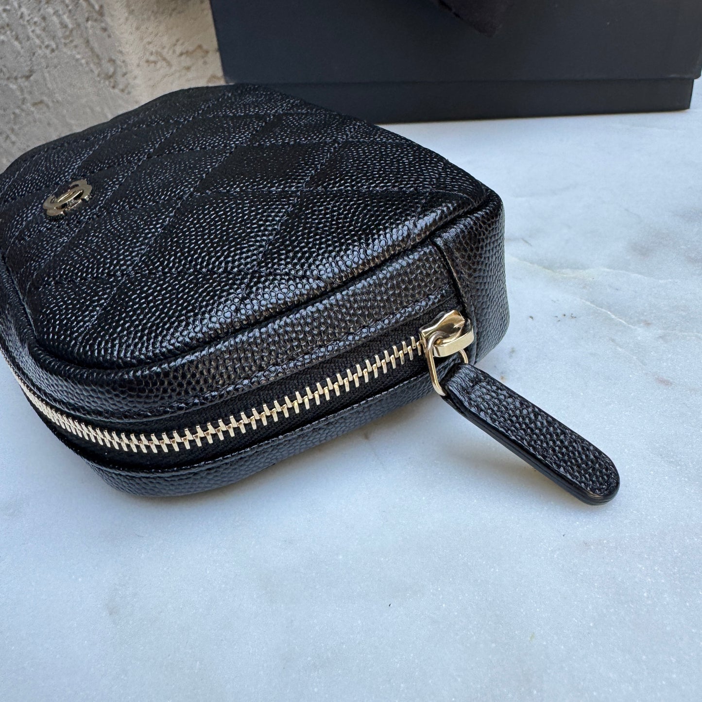 Chanel Small Curvy Quilted Caviar Cosmetic Pouch