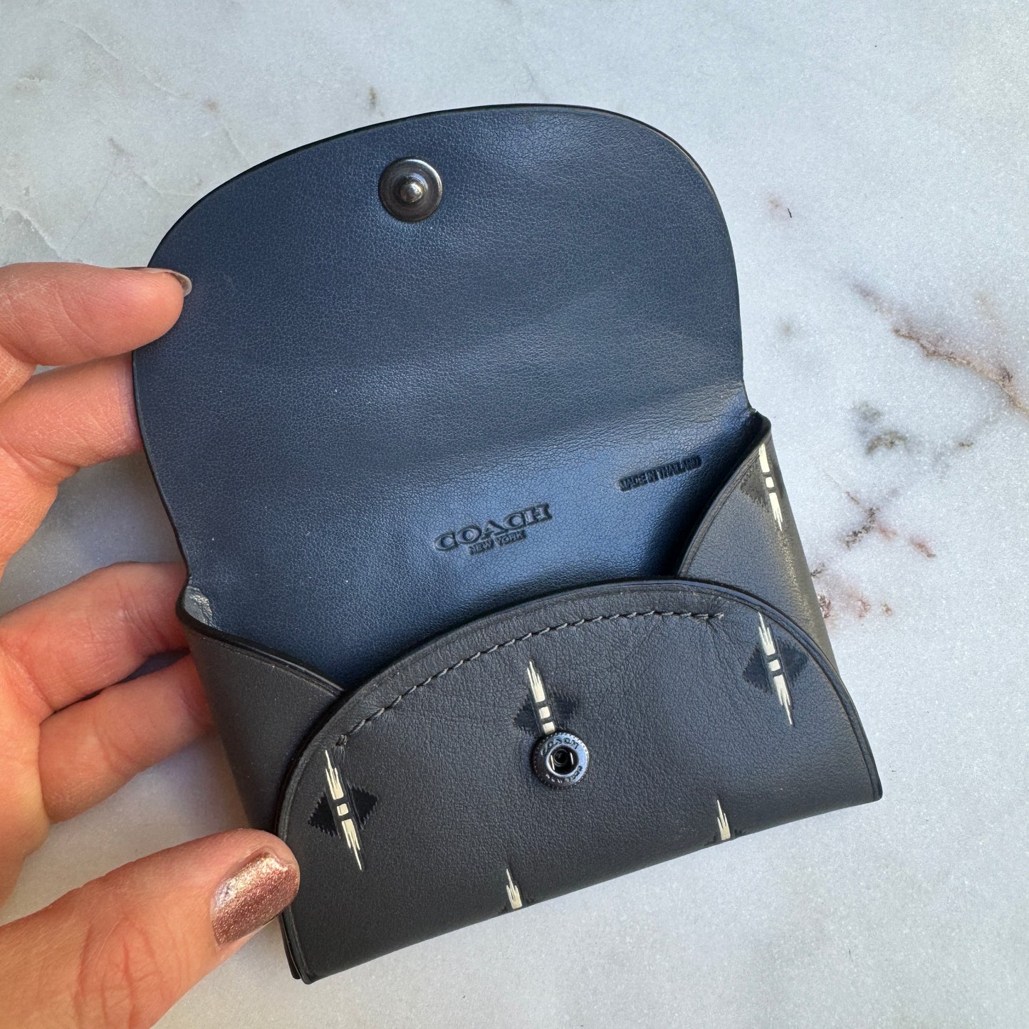 Coach Leather Snap Card Case with Ikat Geo Print