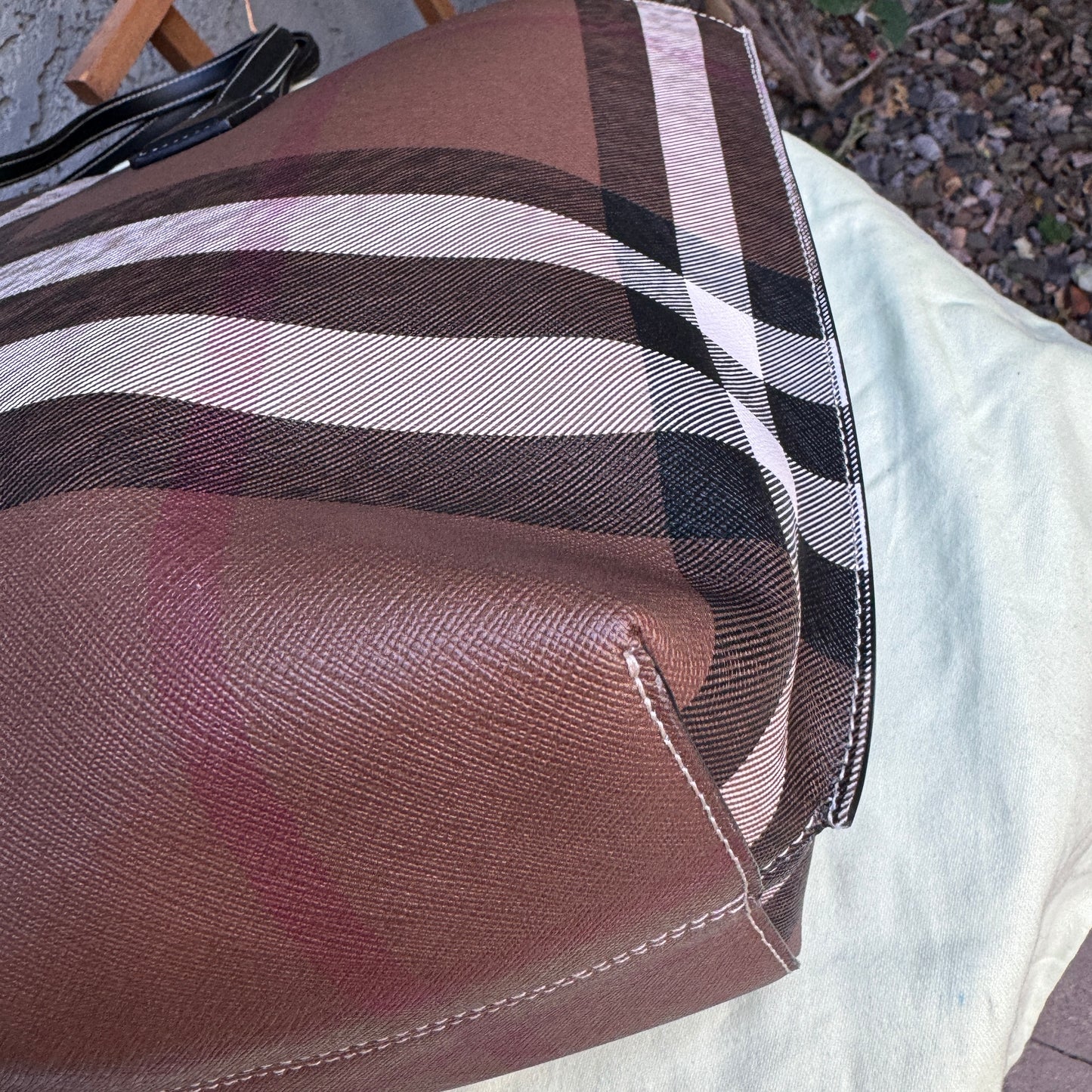 Burberry Dark Birch Brown Check and Leather Medium Tote