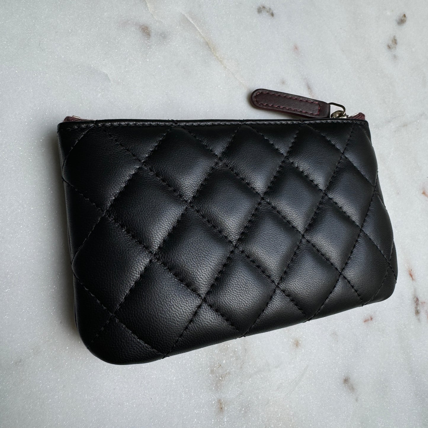Chanel Lambskin Leather O-Case Zipper Pouch Wallet