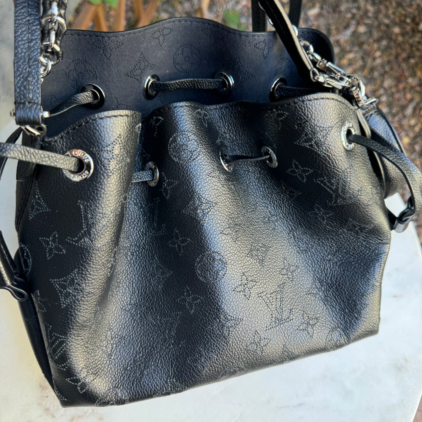 Louis Vuitton Bella Perforated Mahina Monogram Calf Leather Bucket Bag