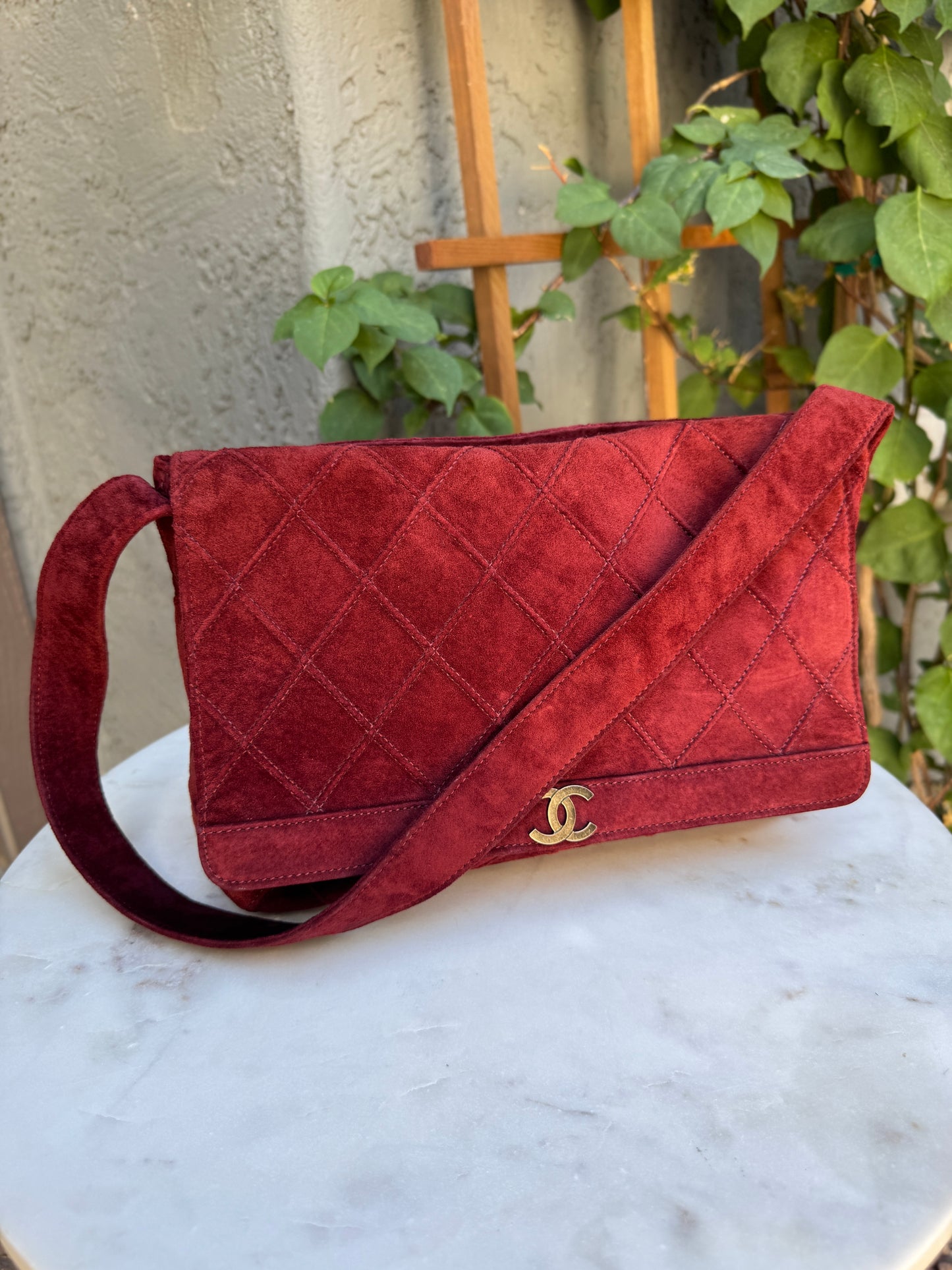Chanel Suede Diamond Quilted Single Flap Vintage Shoulder Bag
