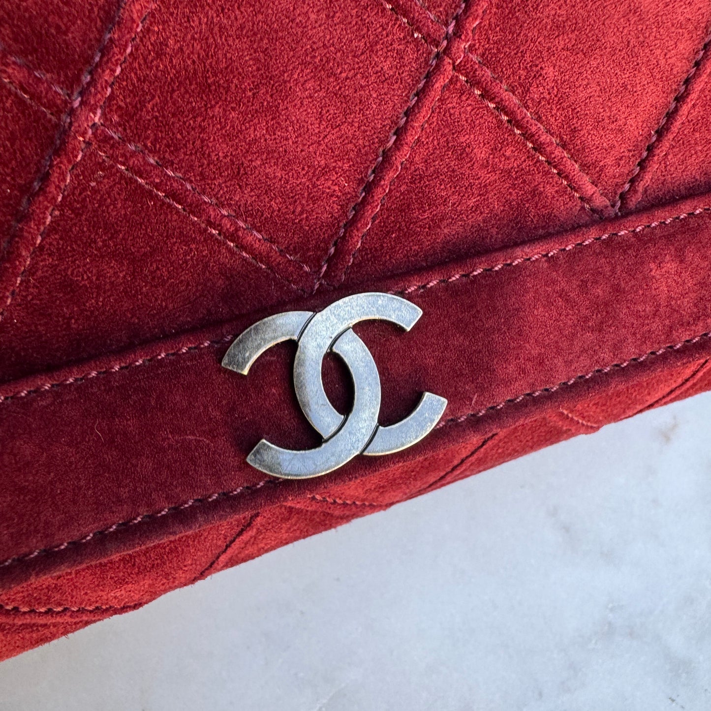 Chanel Suede Diamond Quilted Single Flap Vintage Shoulder Bag