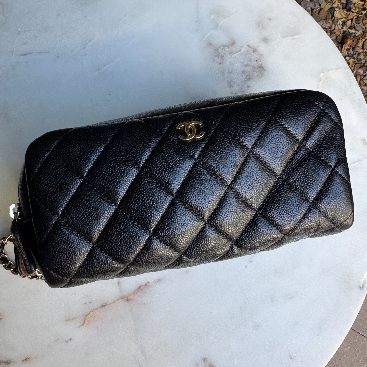 Chanel Double Zip Caviar Leather Cosmetic Bag
