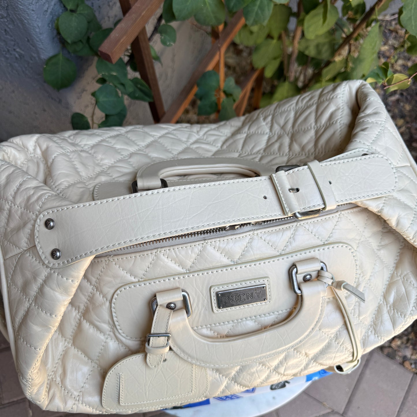 Chanel Bone Quilted Leather Travel Carry-On Duffle Bag