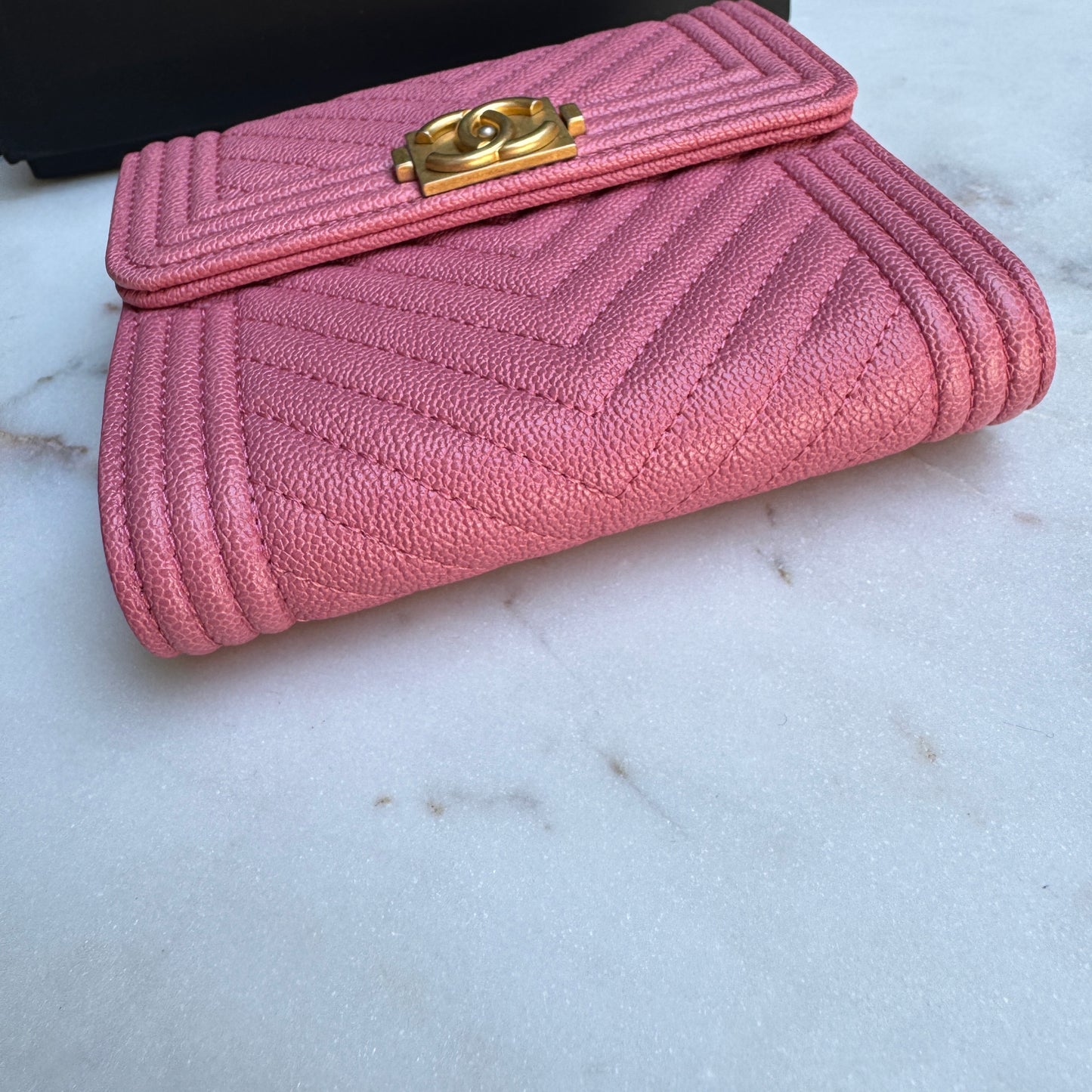 Chanel Boy Caviar Leather Chevron Wallet