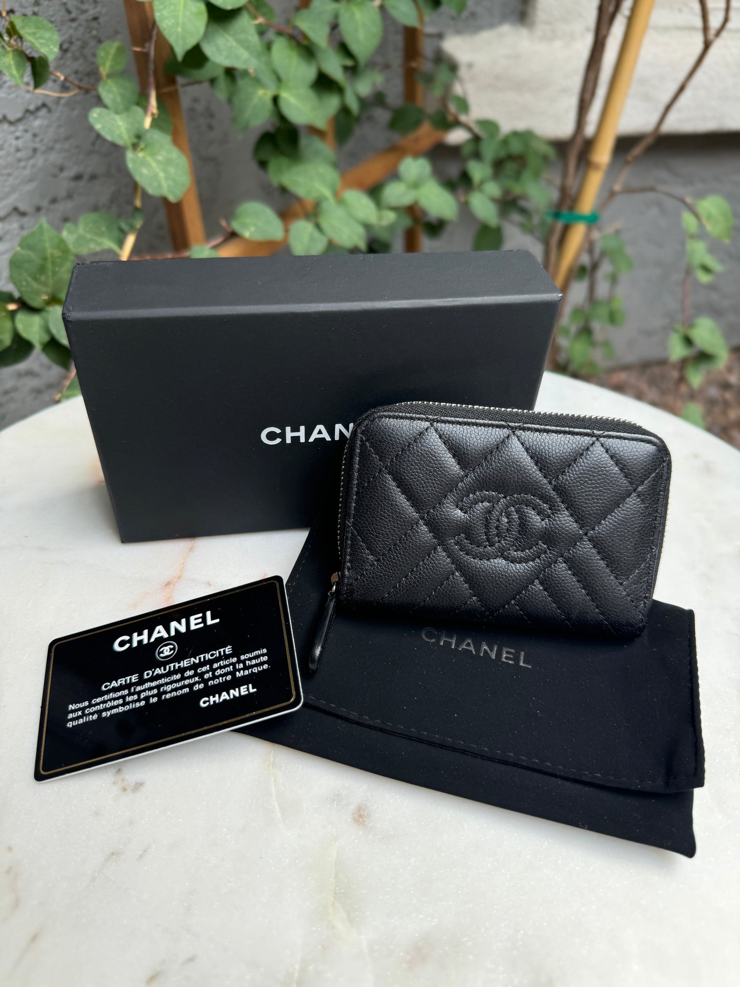 Chanel Caviar Diamond Quilted Leather Compact Zippy Wallet