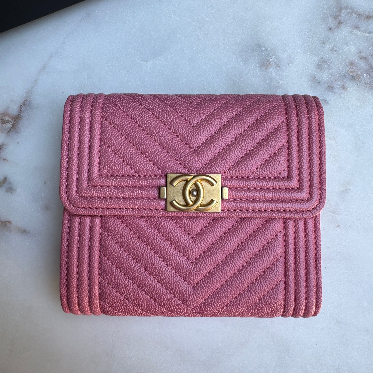 Chanel Boy Caviar Leather Chevron Wallet