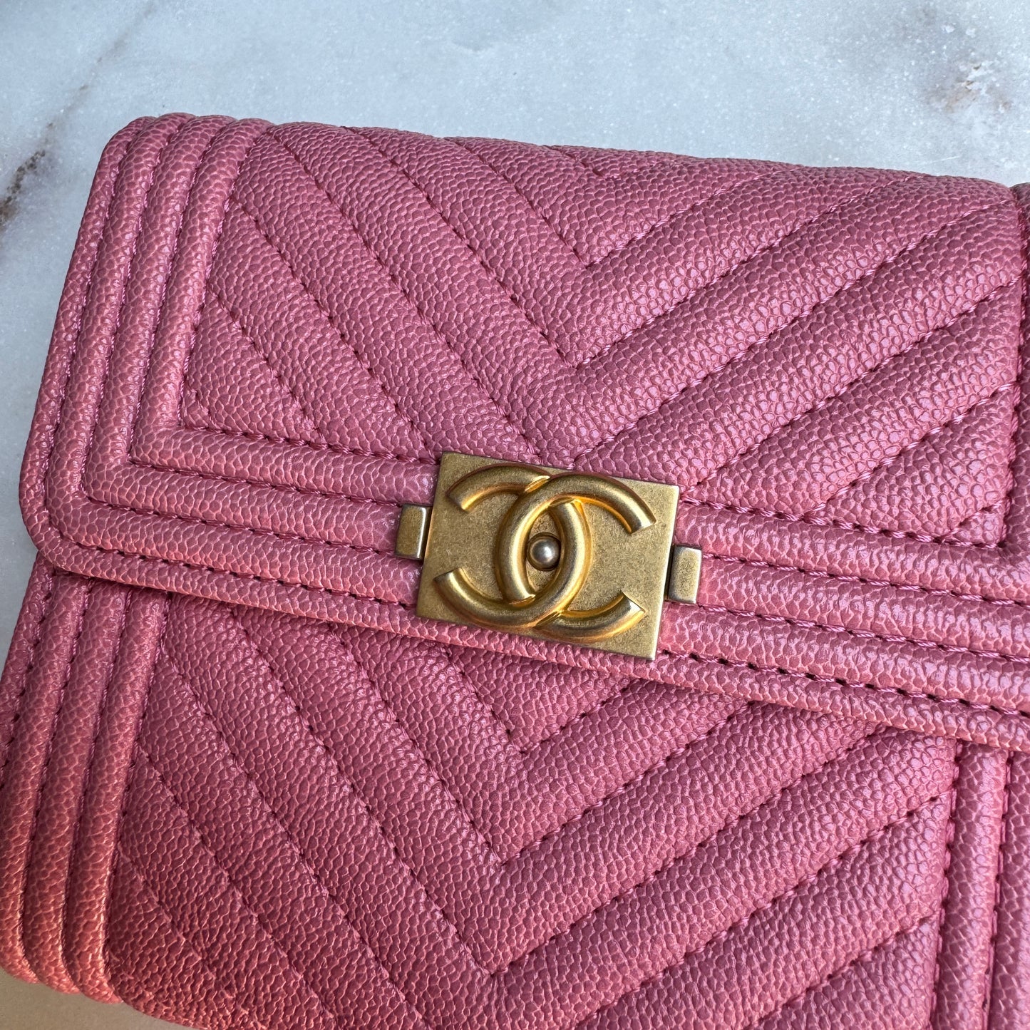 Chanel Boy Caviar Leather Chevron Wallet
