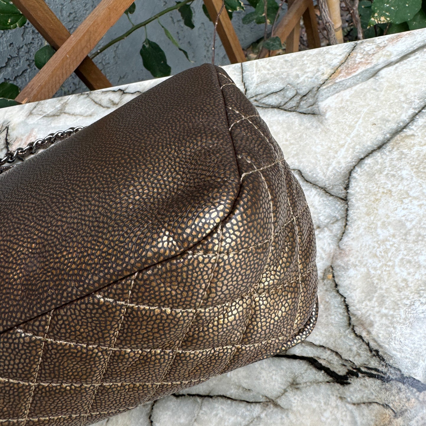 Chanel Classic Timeless Single Flap Metallic Caviar Shoulder Bag