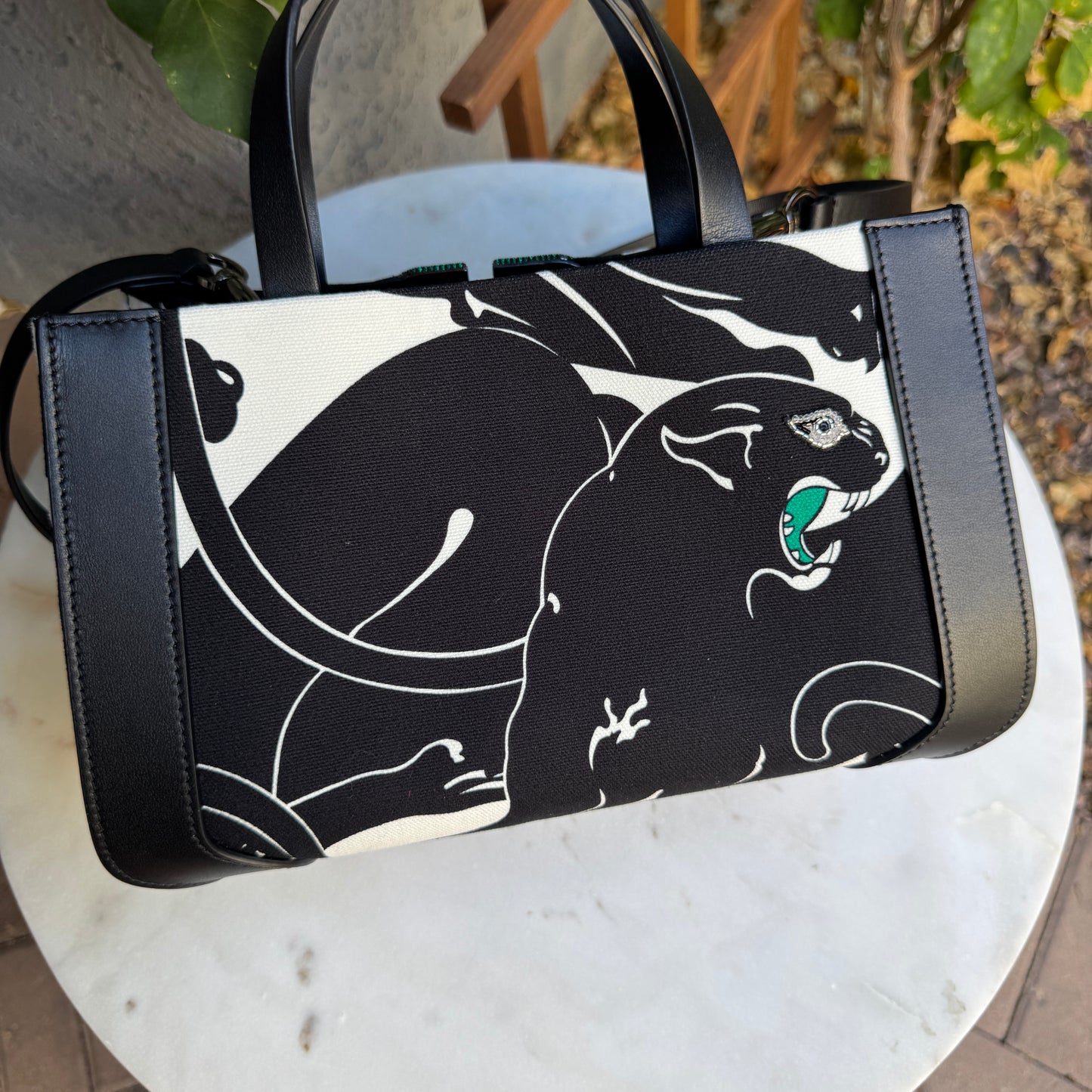 Valentino Garavani Canvas Panther Calfskin Crystal Small Vlogo Signature Tote