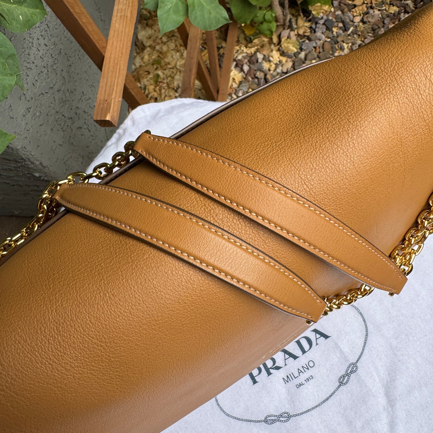 Prada Doux Extra Large Caramel Leather Shoulder Bag