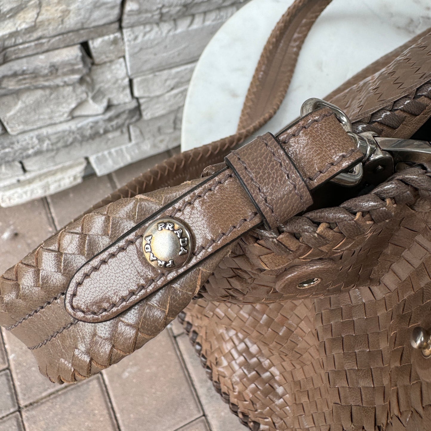 Prada Madras Woven Leather Tote