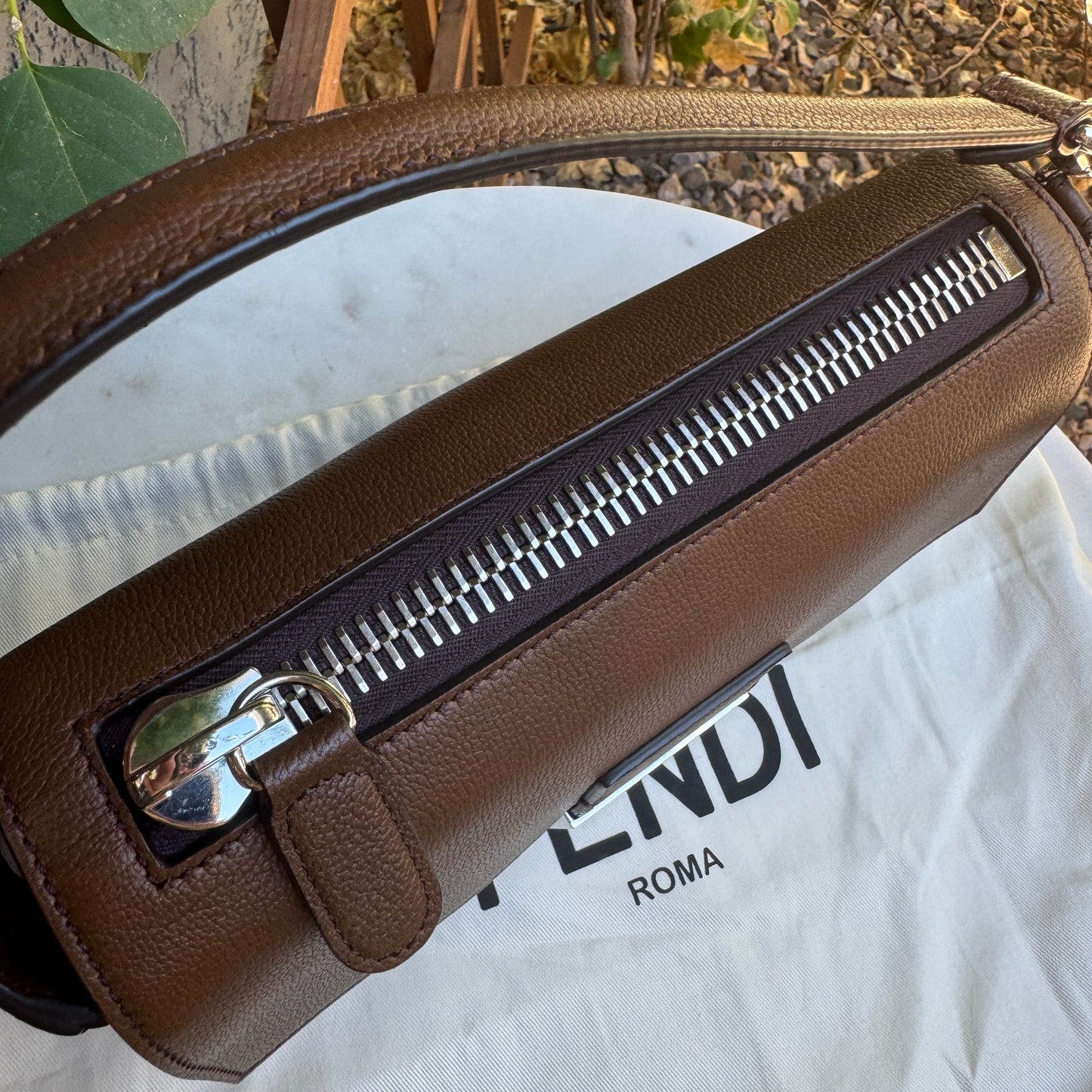 Fendi Leather Baguette Zipper Crossbody