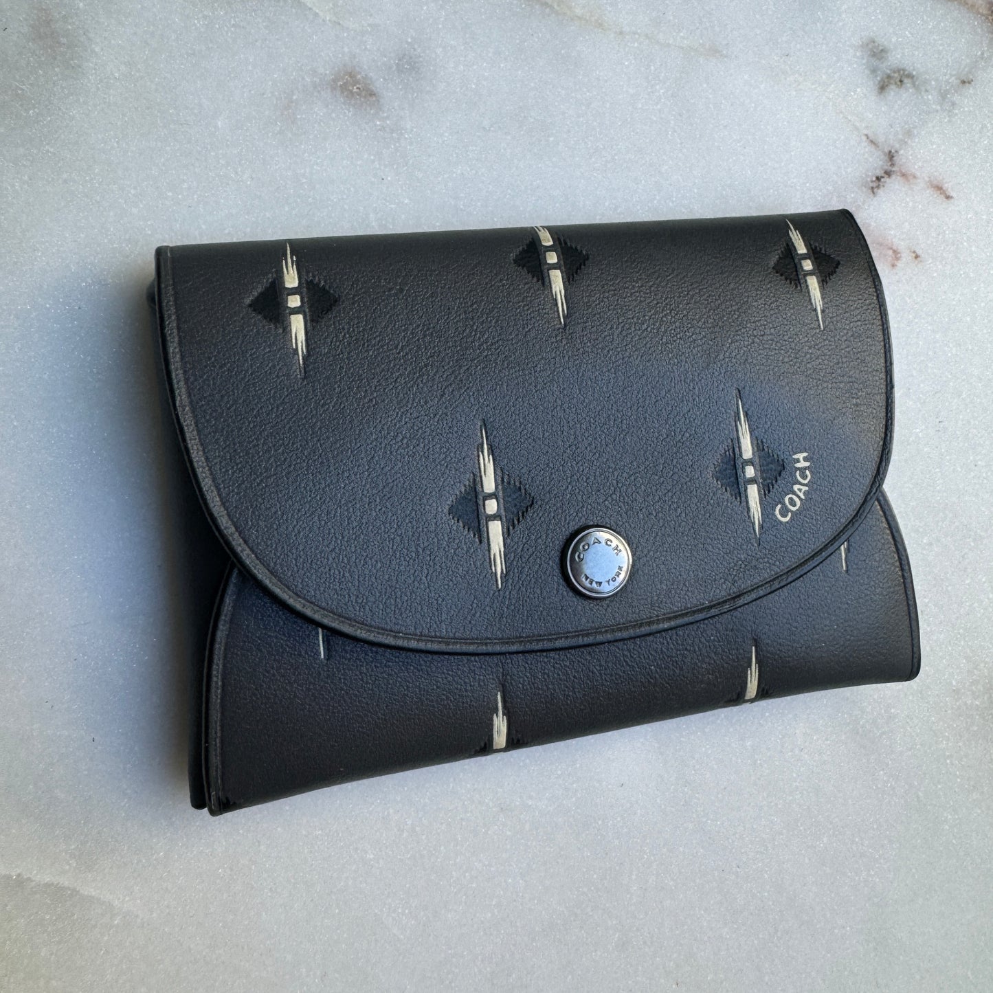 Coach Leather Snap Card Case with Ikat Geo Print