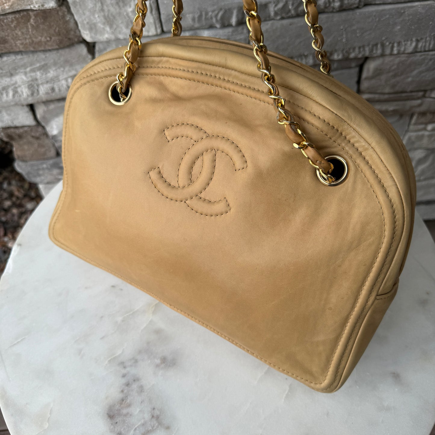 Chanel Vintage CC Chain Leather Shoulder Bag