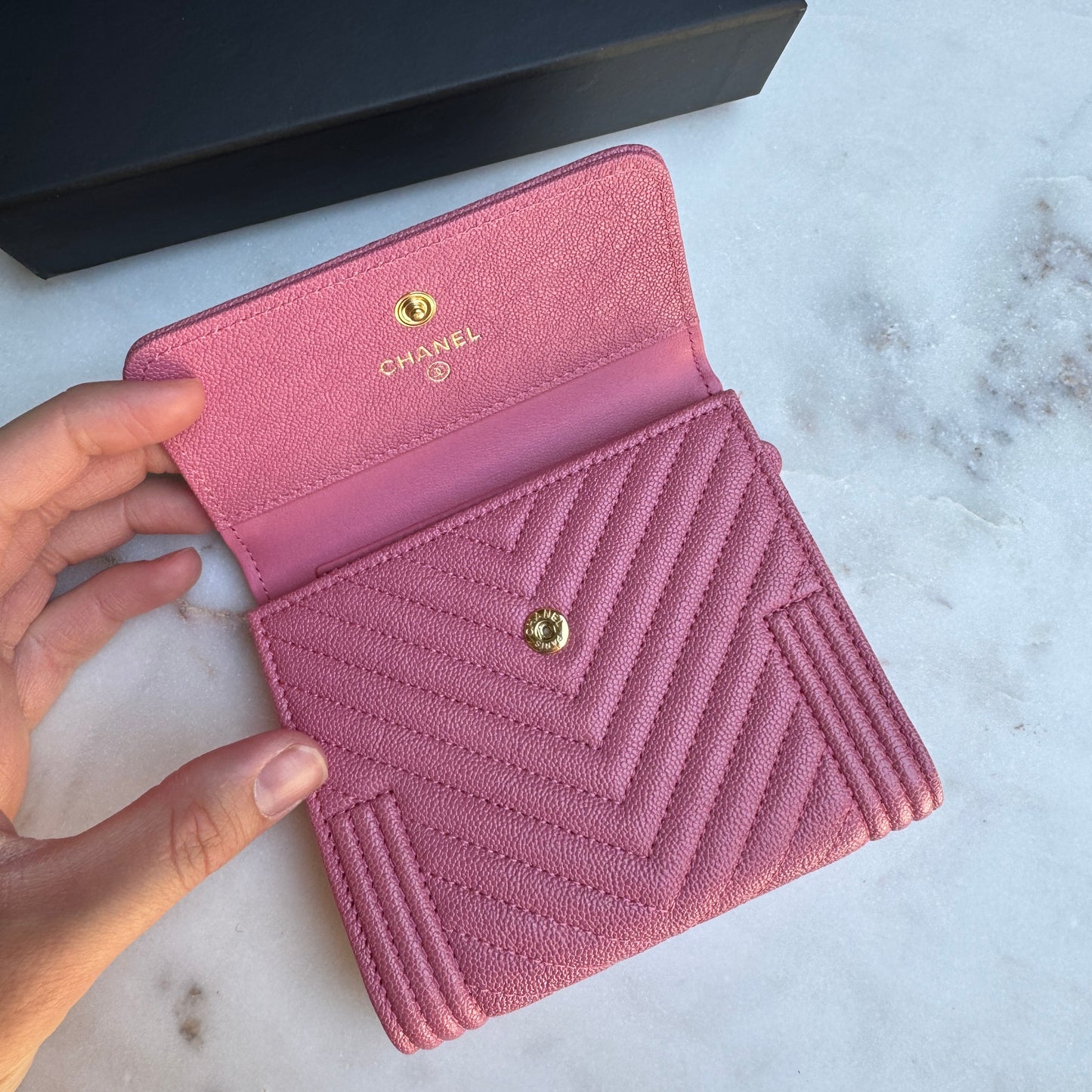 Chanel Boy Caviar Leather Chevron Wallet