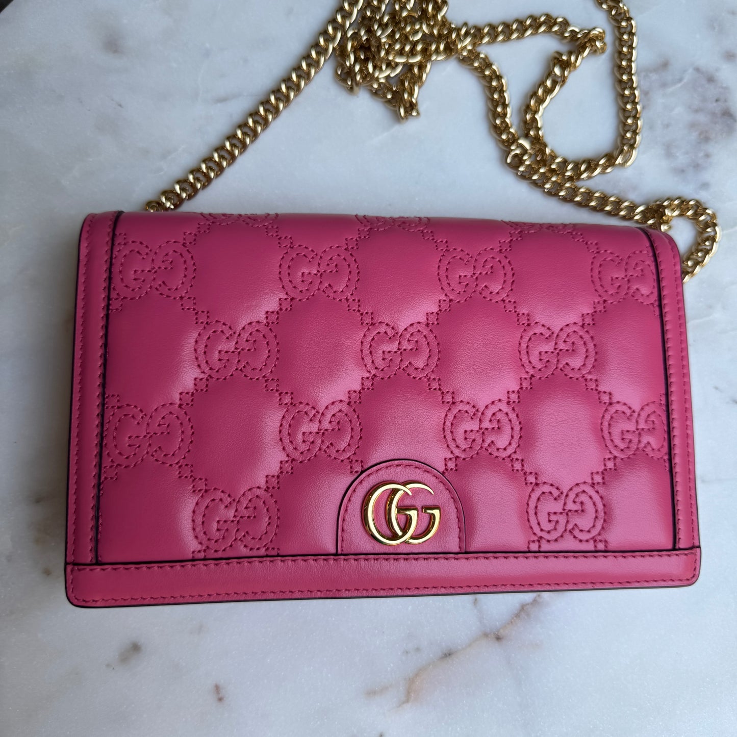 Gucci GG Matelassé Chain Wallet WOC Crossbody
