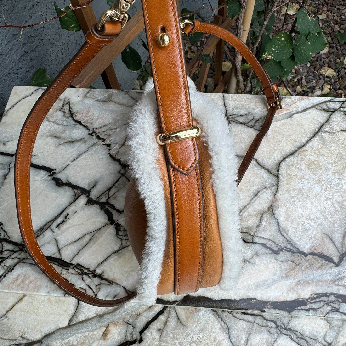 Prada Arqué Small Shearling Shoulder Bag
