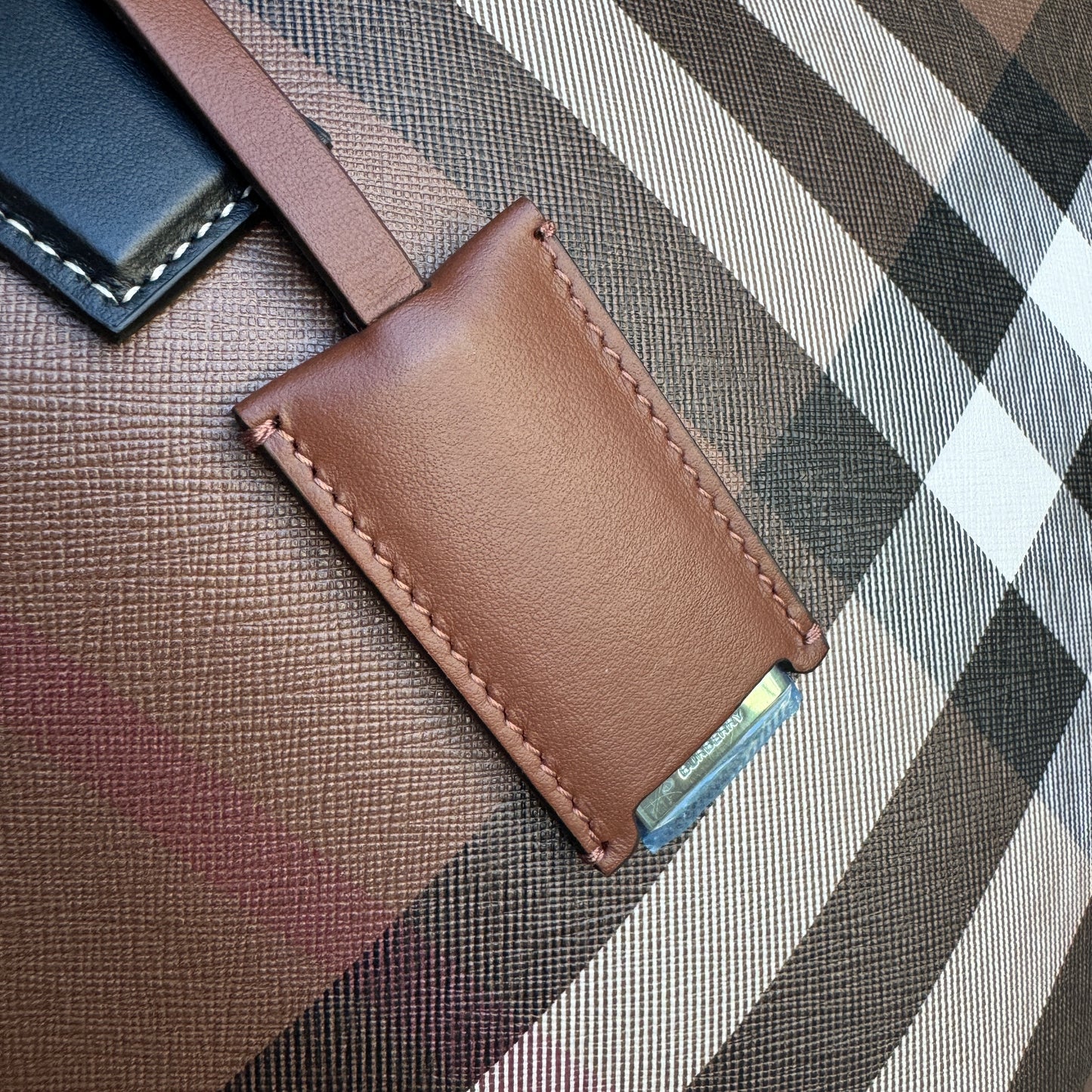 Burberry Dark Birch Brown Check and Leather Medium Tote